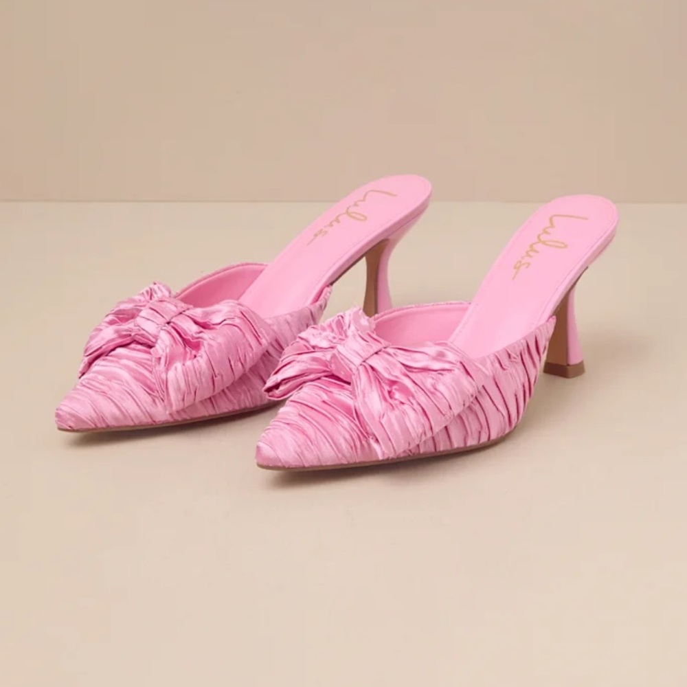 NEW! Lulus Shoes Pink Satin Bow Mule size 8